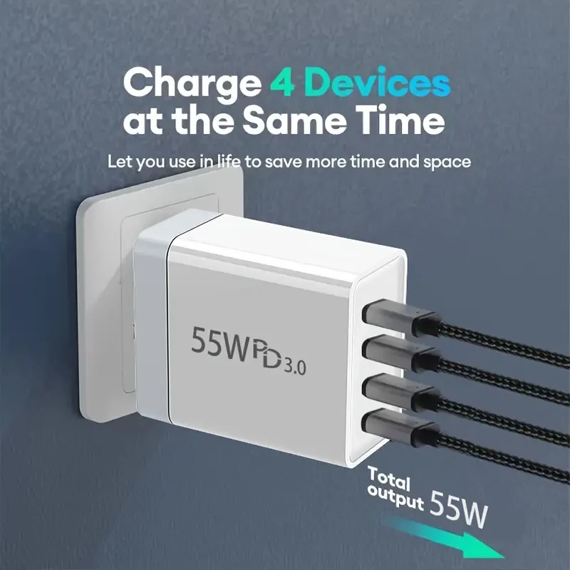 55W 4-Port Fast Charging GaN Power Adapter