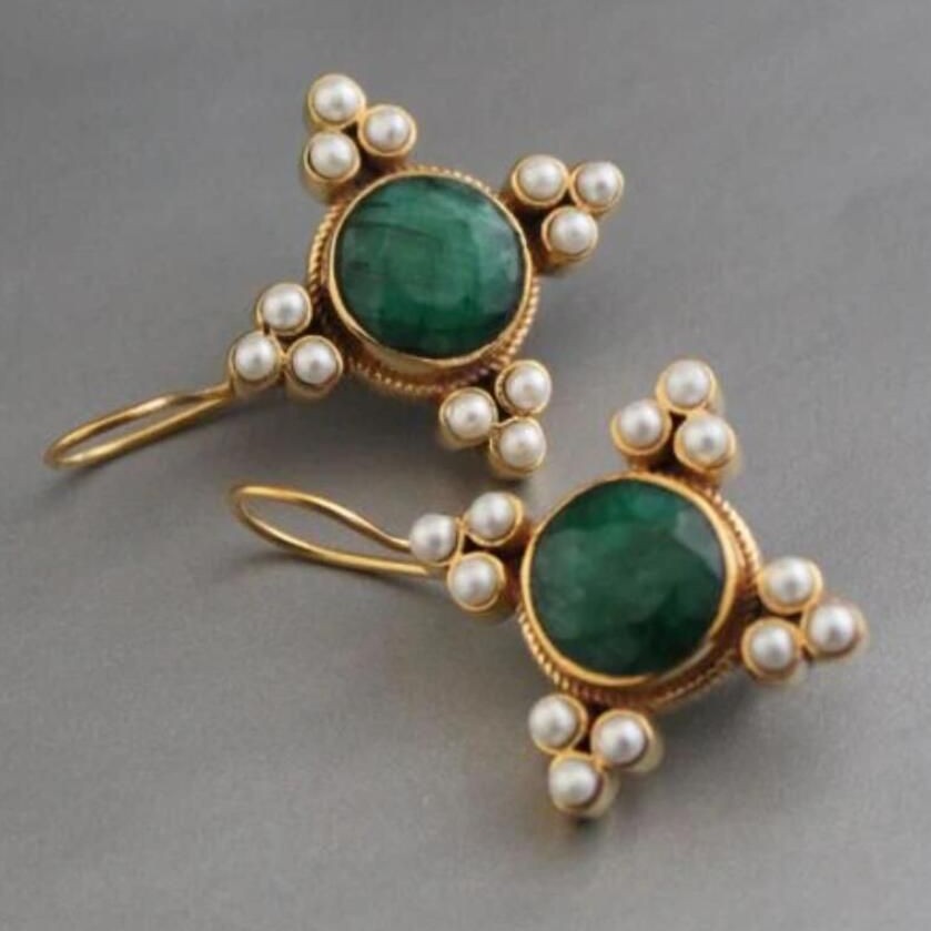 Women's Vintage Inlaid Stone Flower Earrings