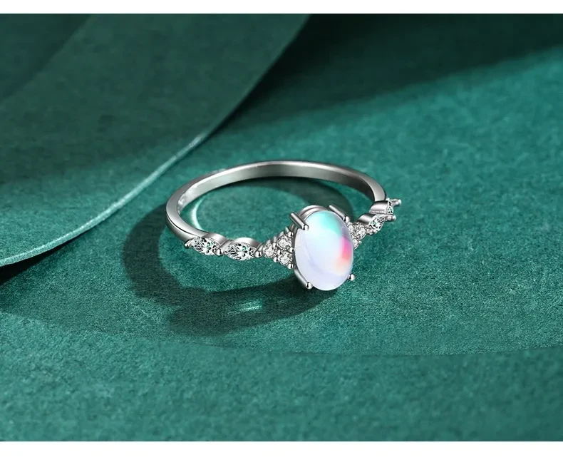 S925 Sterling Silver Ins Cold Style Moonstone Ring
