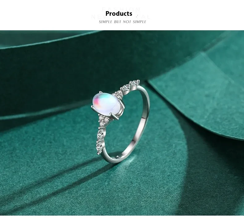 S925 Sterling Silver Ins Cold Style Moonstone Ring