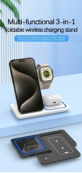 15W 3 In 1 LED Fast Wireless Charger Stand Foldable Charging Station For Smart Phone 15 14 13 12 11 IWatch 9 8 7 6 5 Airpods Pro
