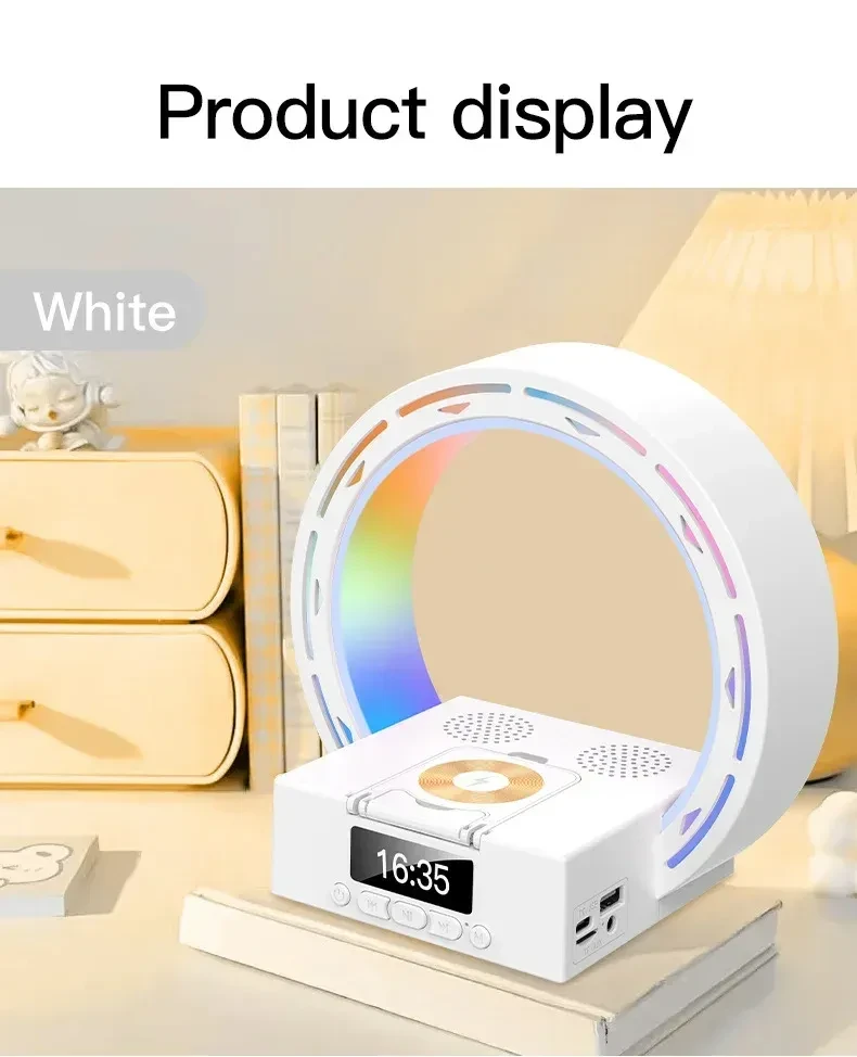 4 In 1 Wireless Bluetooth-compatible Speaker Charging Pad Bedside Lamp With Alarm Clock Wake-Up Light For Bedroom Support USB Drive TF Card