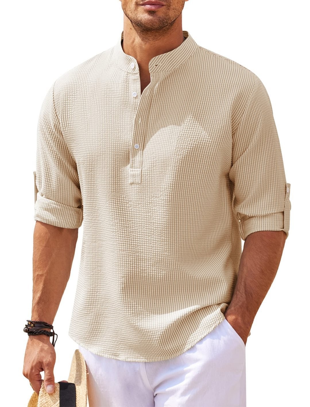 Stand Collar Button Shirt Summer Pineapple Texture Shirt