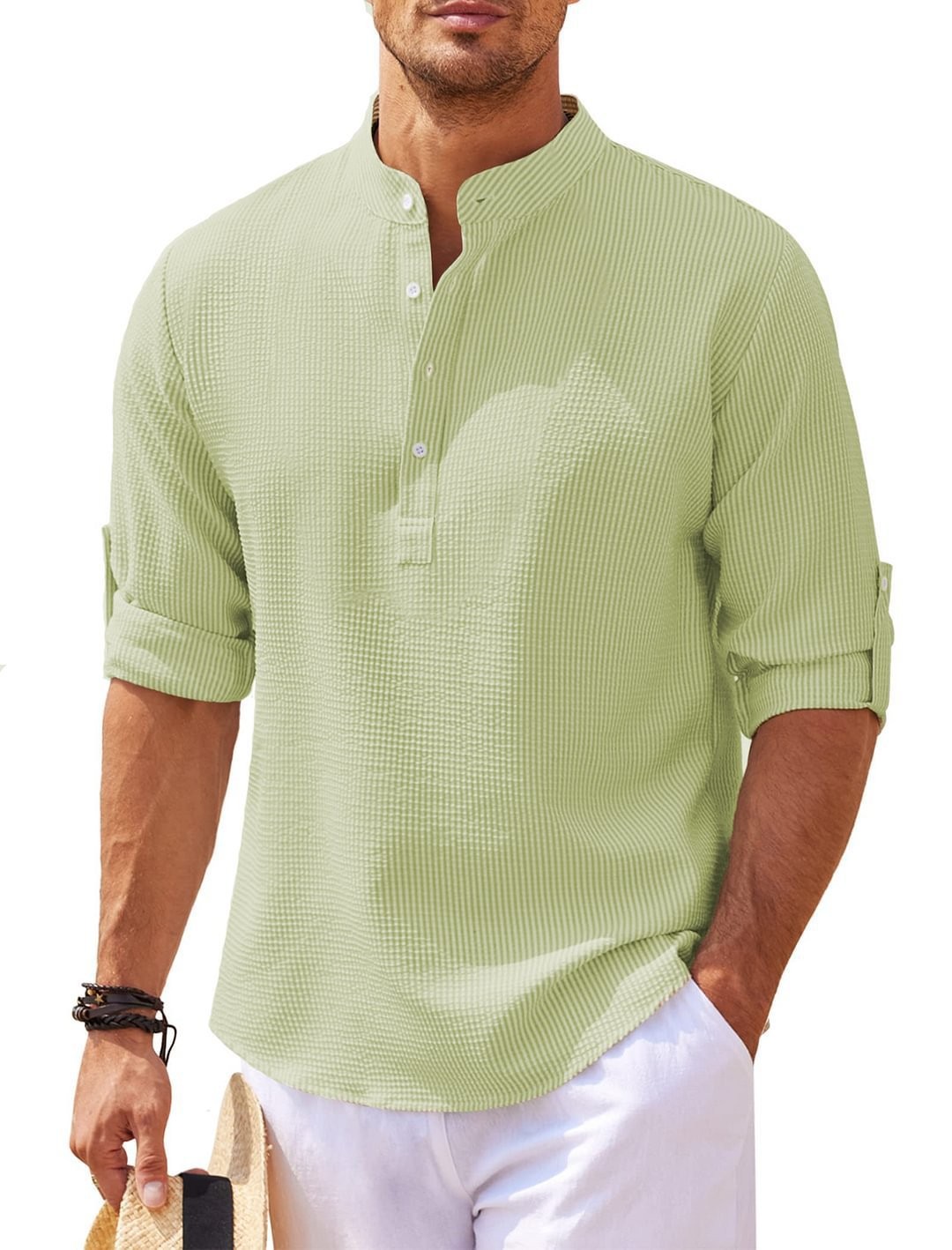 Stand Collar Button Shirt Summer Pineapple Texture Shirt