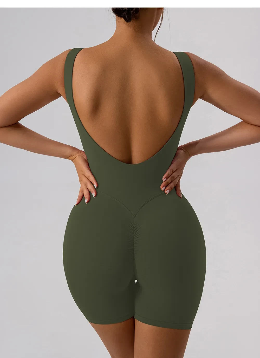 Nude Feel Hollow-out Beauty Back Yoga Jumpsuit Shorts For Women