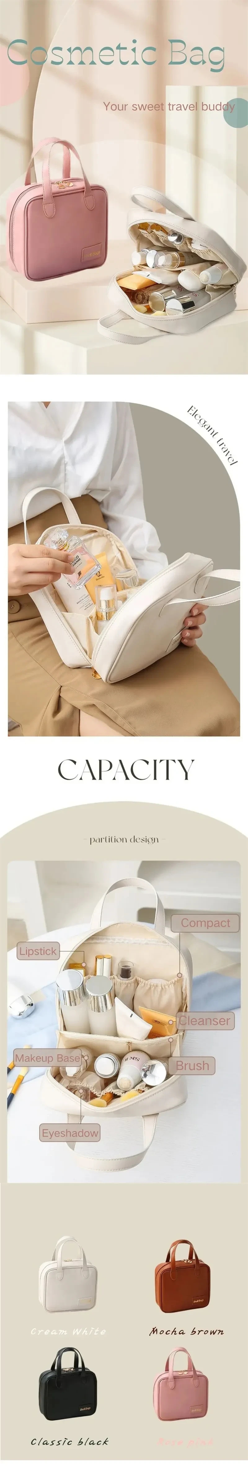 PU Large Capacity Travel Make Up Storage Organizer Makeup Pouch Cosmetic Bag Shell Bags