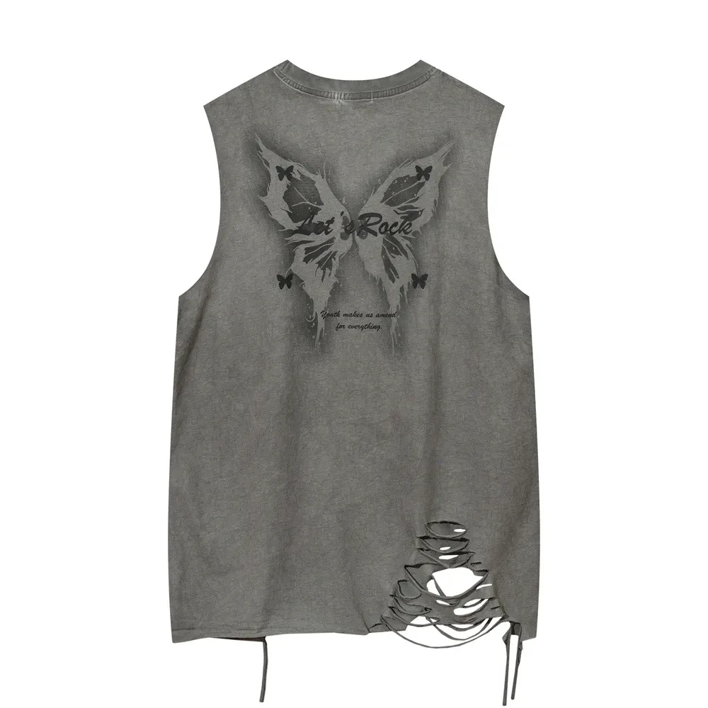 Butterfly Make Old Ripped Loose Vest For Men