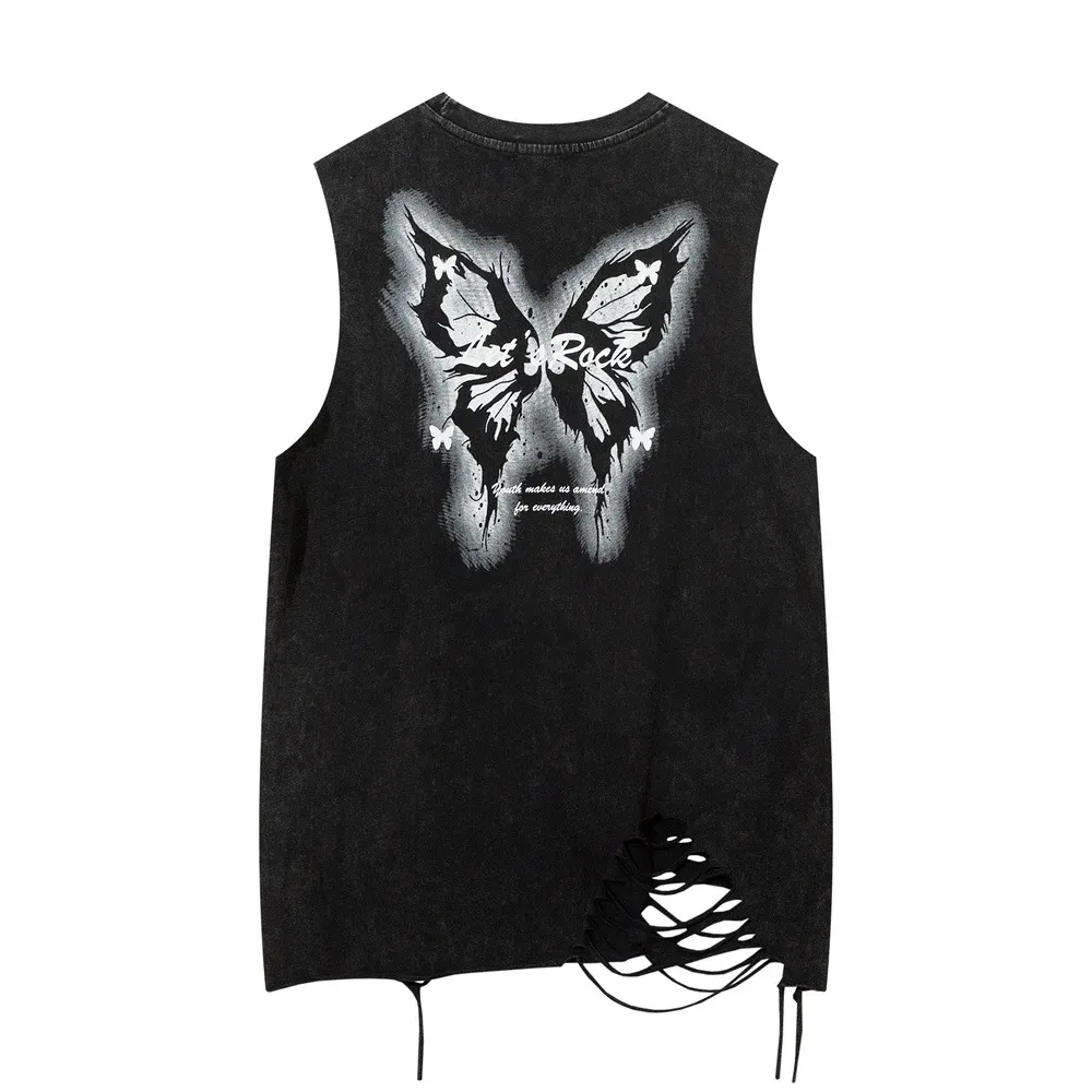 Butterfly Make Old Ripped Loose Vest For Men