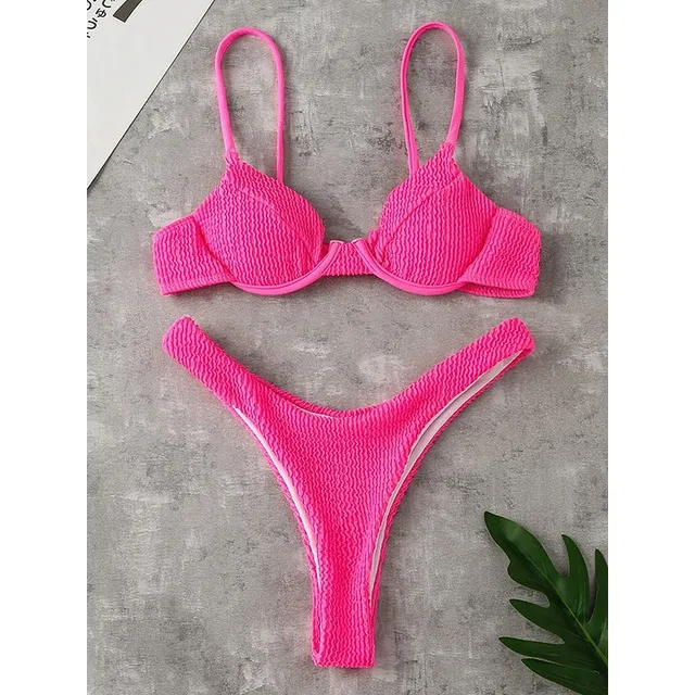 Women's Push Up Solid Ribbed Bikini