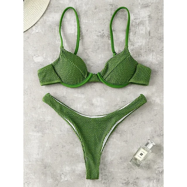 Women's Push Up Solid Ribbed Bikini