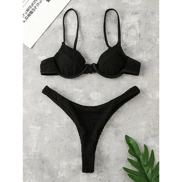 Women's Push Up Solid Ribbed Bikini