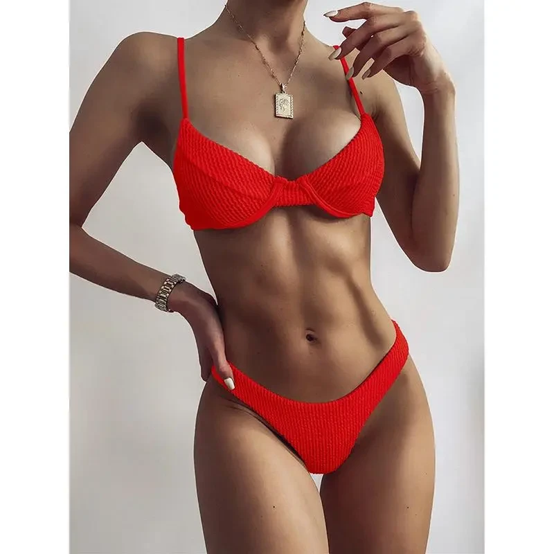 Women's Push Up Solid Ribbed Bikini