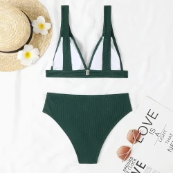 Women's Bikini Rib Lace-up Split