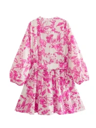 Printed Lace-up Nipped Waist Shorts Dress