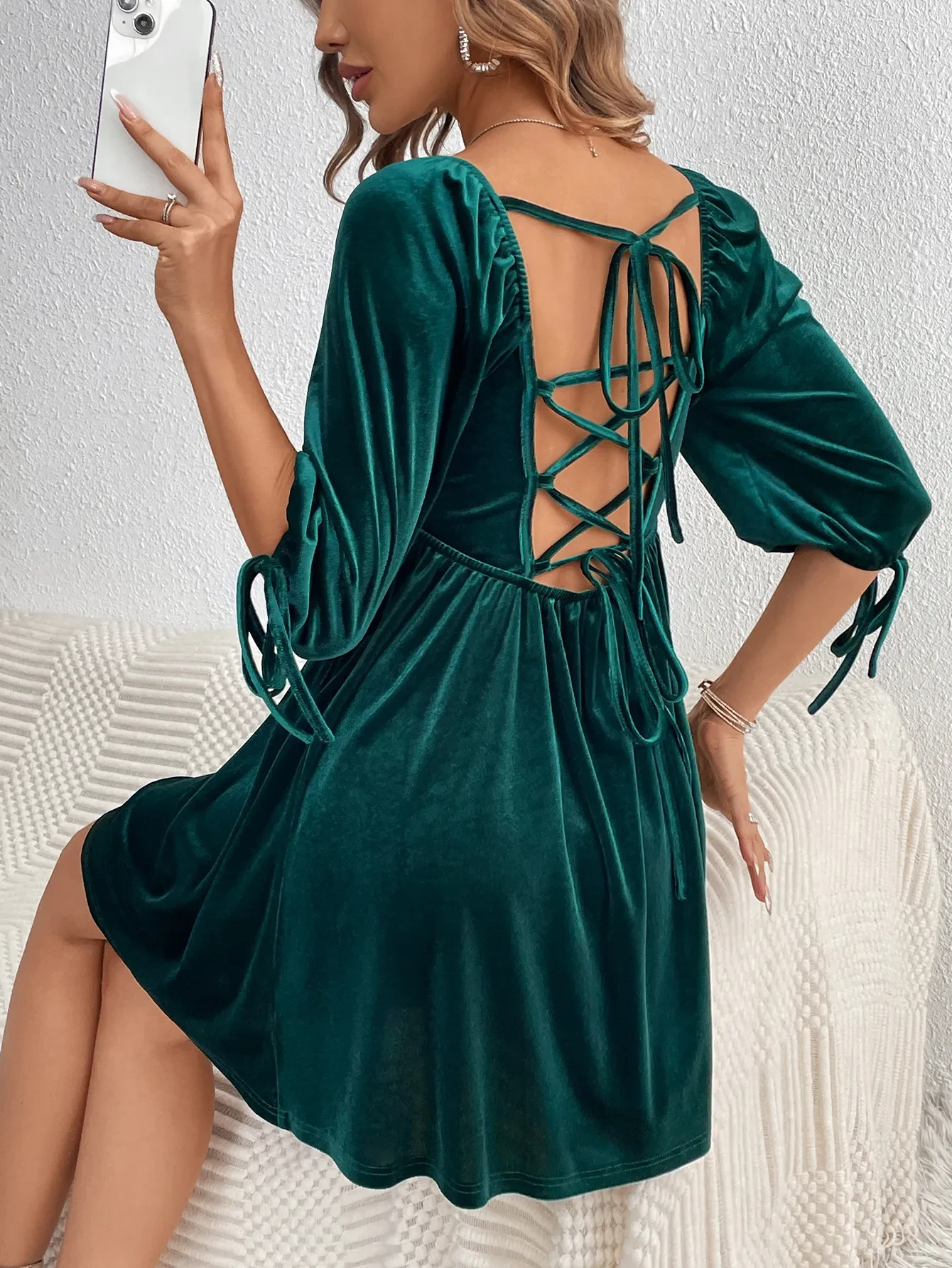 Lace-up Fashion High Waist Women's Dress