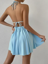 Women's Deep V Strap Dress Halter Lace-up
