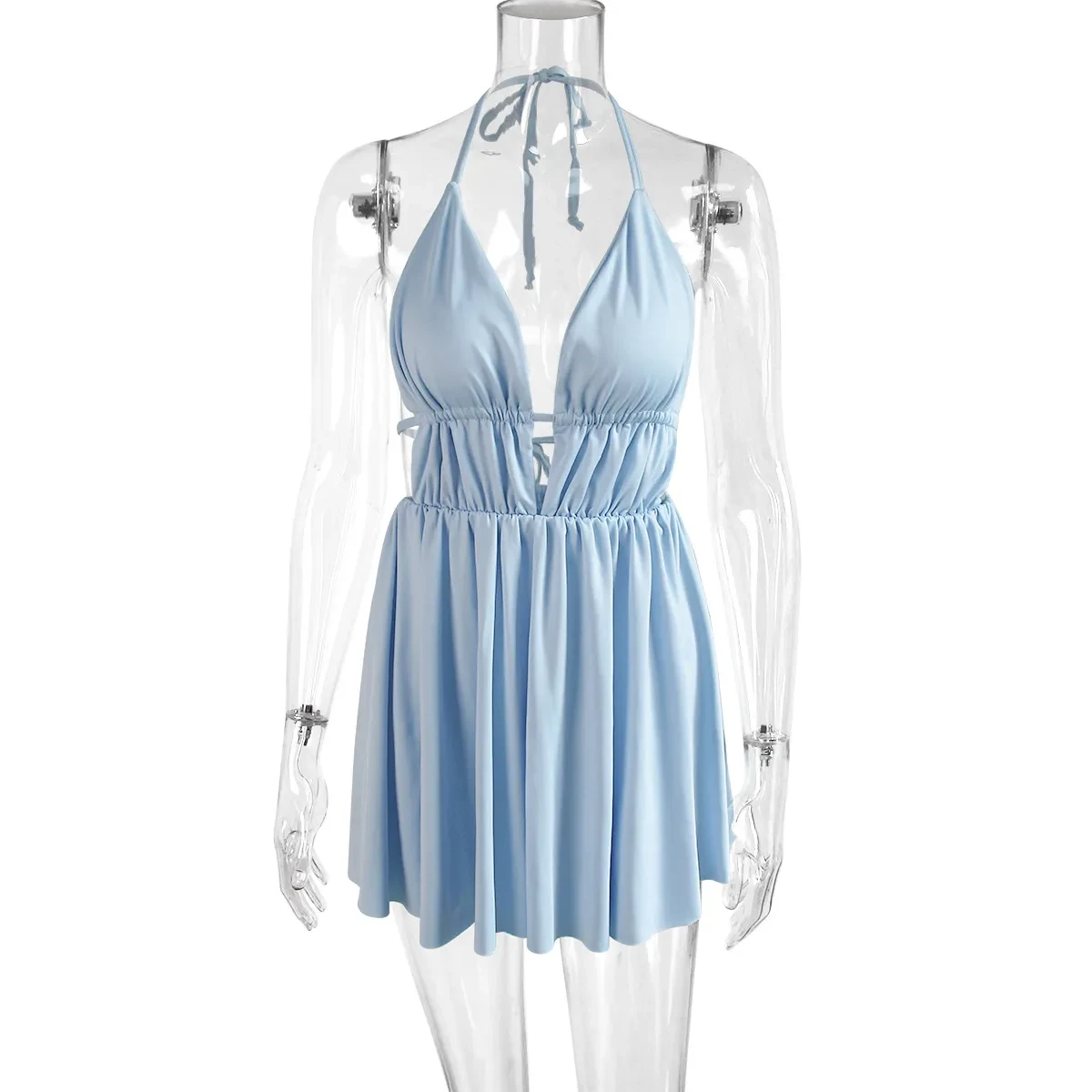 Women's Deep V Strap Dress Halter Lace-up