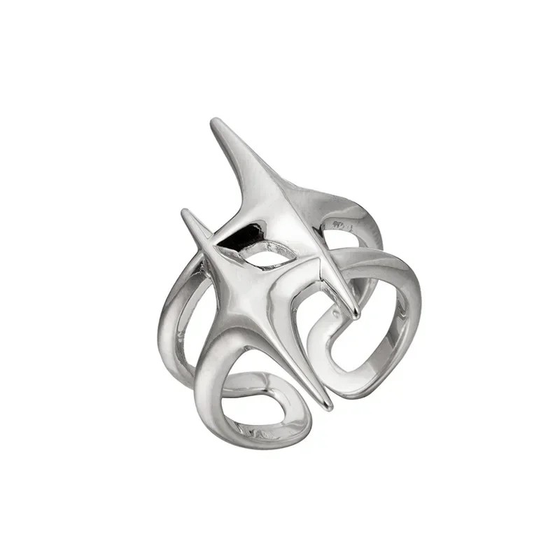 Y2K Hip Hop Silver Color Copper Stars Open Rings for Women Men