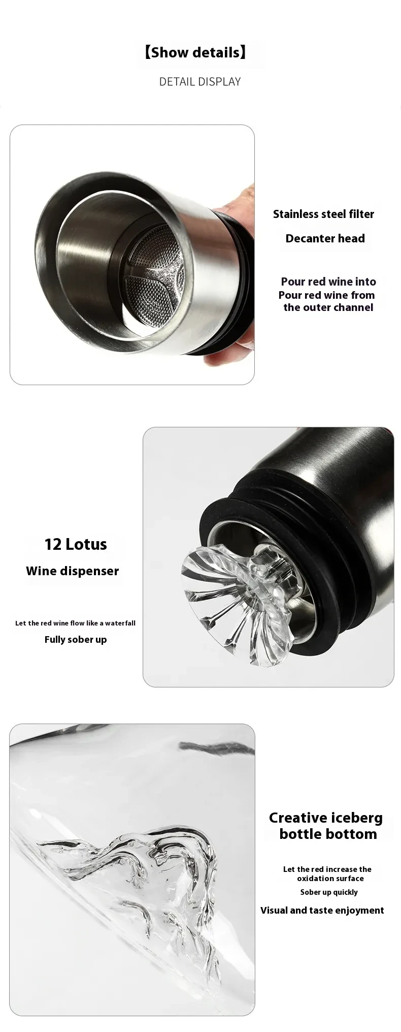 Hot-selling Iceberg Waterfall Wine Decanter Creative Transparent Lead-Free Crystal Glass Wine Dispenser Barware Quick Decanters