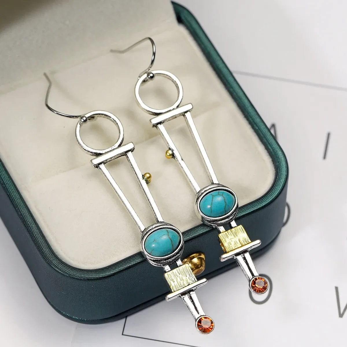 Wind Thai Silver Lapis Lazuli Diamond Two-color Plaid Earrings