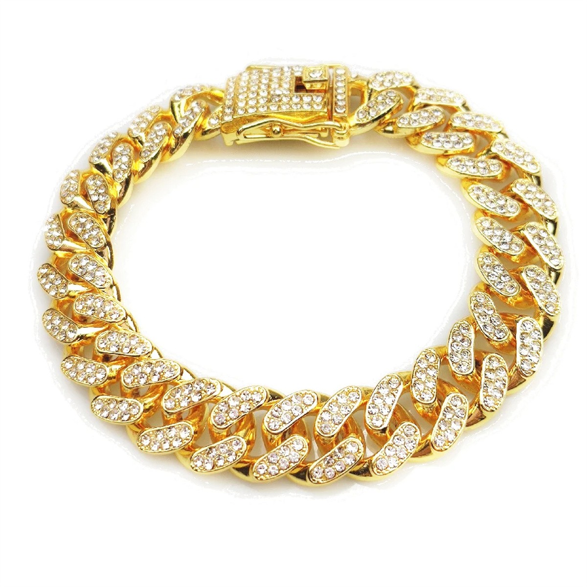 13mm Crystal Miami Iced Out Cuban Link Chain Bracelet