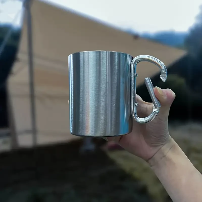 1pc 200ml Water Bottle With Buckle, Portable Stainless Steel Water Cup For Outdoor Camping Travel