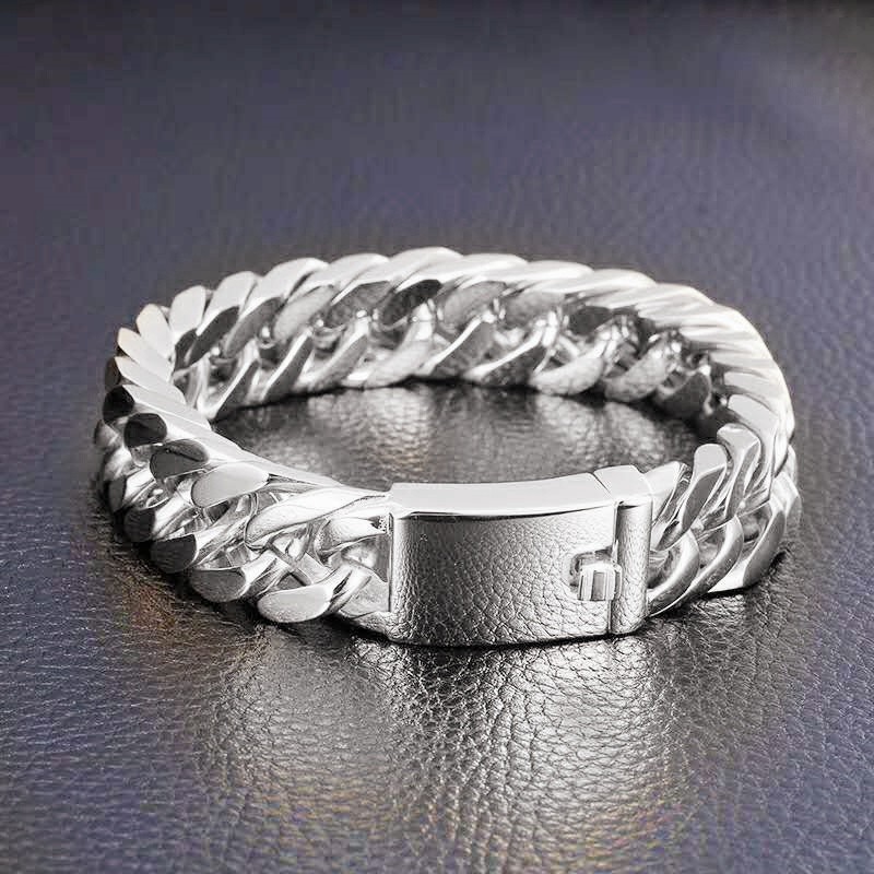 Fashion Black Cuban Chain Bracelet - Stainless Steel Hip Hop Jewelry for Men
