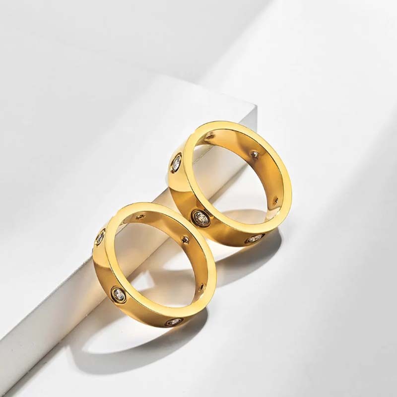 Dainty Cubic Zirconia Love Promise Rings - Gold Plated Stainless Steel Wedding Band