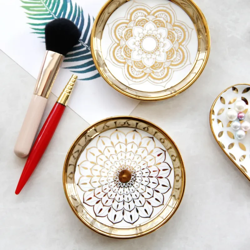 Golden Ceramic Female Desktop Accessories Storage Tray