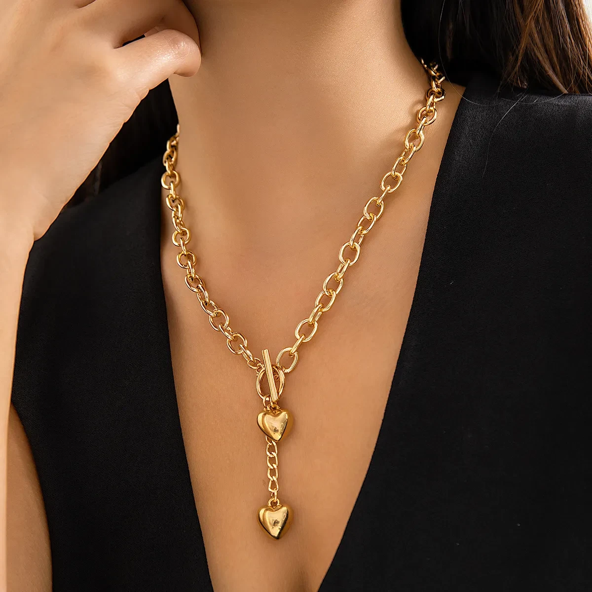 Thick Chain With Shiny Lock And Key Pendant Necklace For Women Trendy Ladies Accessories On The Neck Fashion Jewelry Female