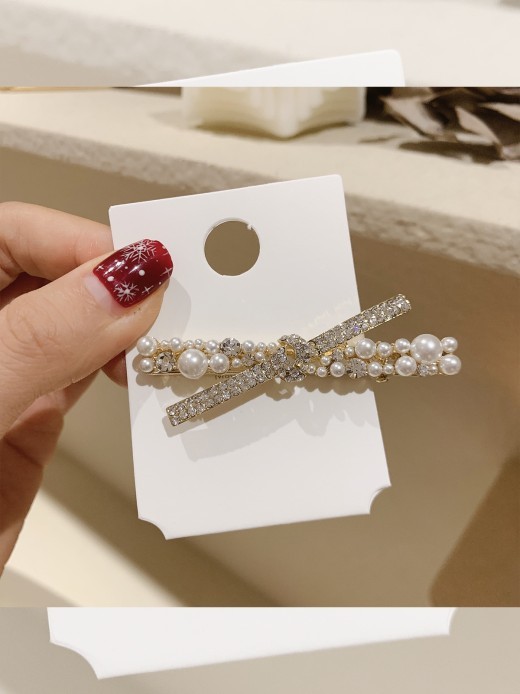 Girls Heart Pearl Diamond Side Clip Hair Accessories Female Hairpin
