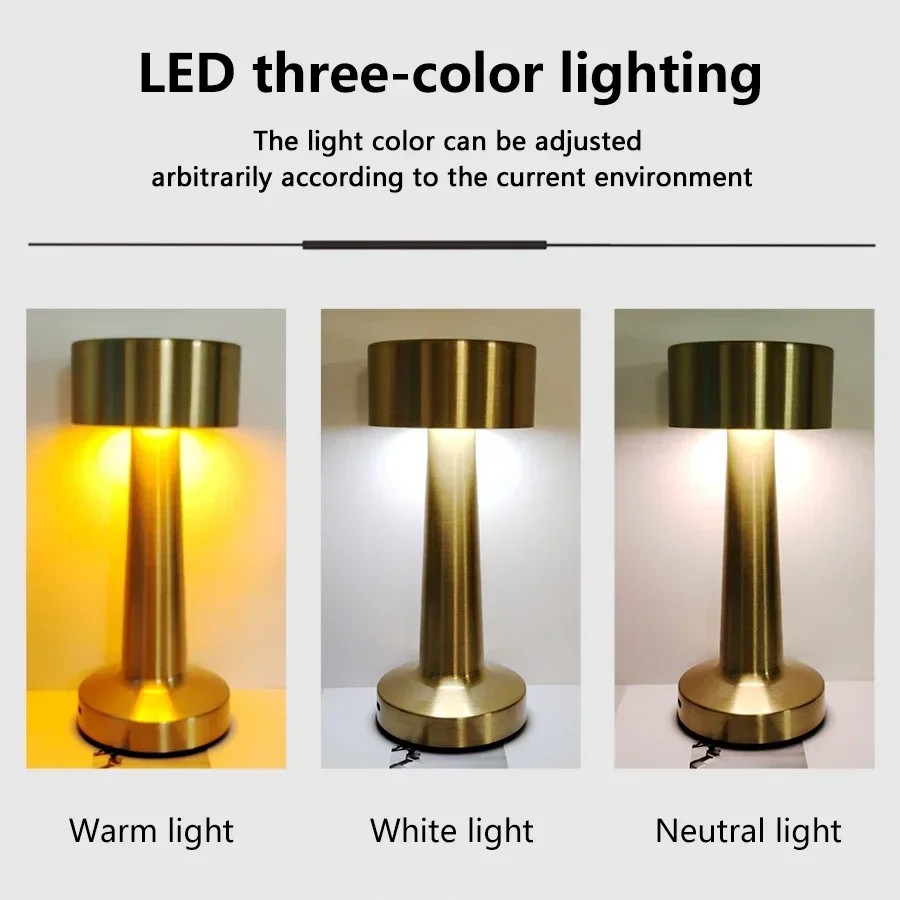 Retro LED Table Lamp - Touch Dimmable Rechargeable Desk Light for Restaurant, Coffee Bar, Home Bedroom Decor