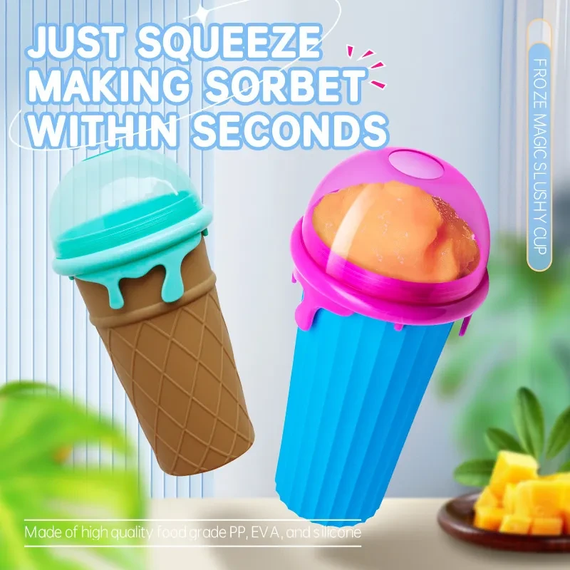 500ml Large Capacity Slushy Cup Summer Squeeze Homemade Juice Water Bottle Quick-Frozen Smoothie Sand Cup Pinch Fast Cooling Magic Ice Cream Slushy Maker Beker Kitchen Gadgets