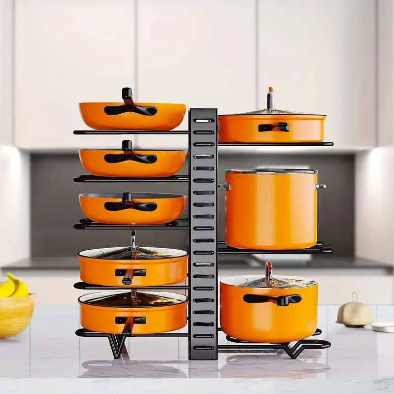 8-Tier Pot Organizer Rack - Kitchen Cabinet Storage