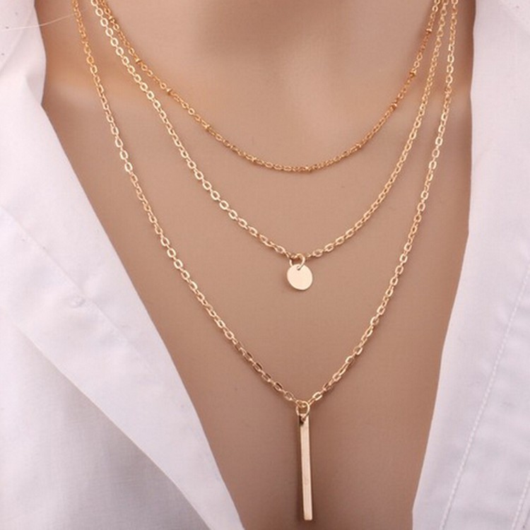 European and American Fashion Jewelry: Multi-layer Round Copper Bead Chain Sequin Metal Strip Necklace  Elegant and Versatile