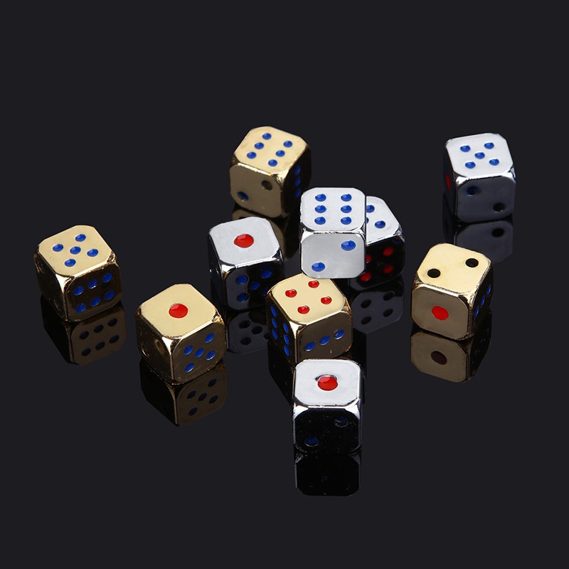 5PCS/1Set Creative Metal Dice  Golden/Silver Funny Game Dice with Colorful Points