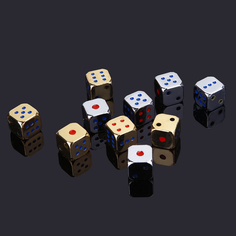 5PCS/1Set Creative Metal Dice  Golden/Silver Funny Game Dice with Colorful Points