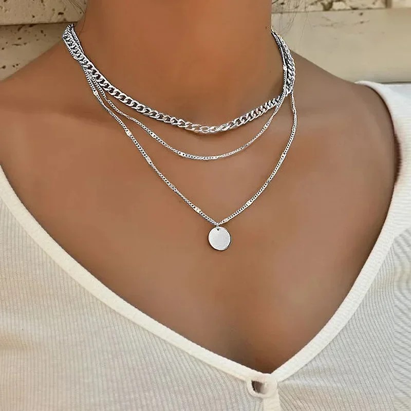 Multilayer Pendant Necklace with Crystal Zircon Heart and Star Charms