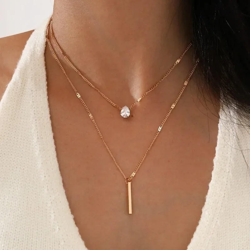 Multilayer Pendant Necklace with Crystal Zircon Heart and Star Charms