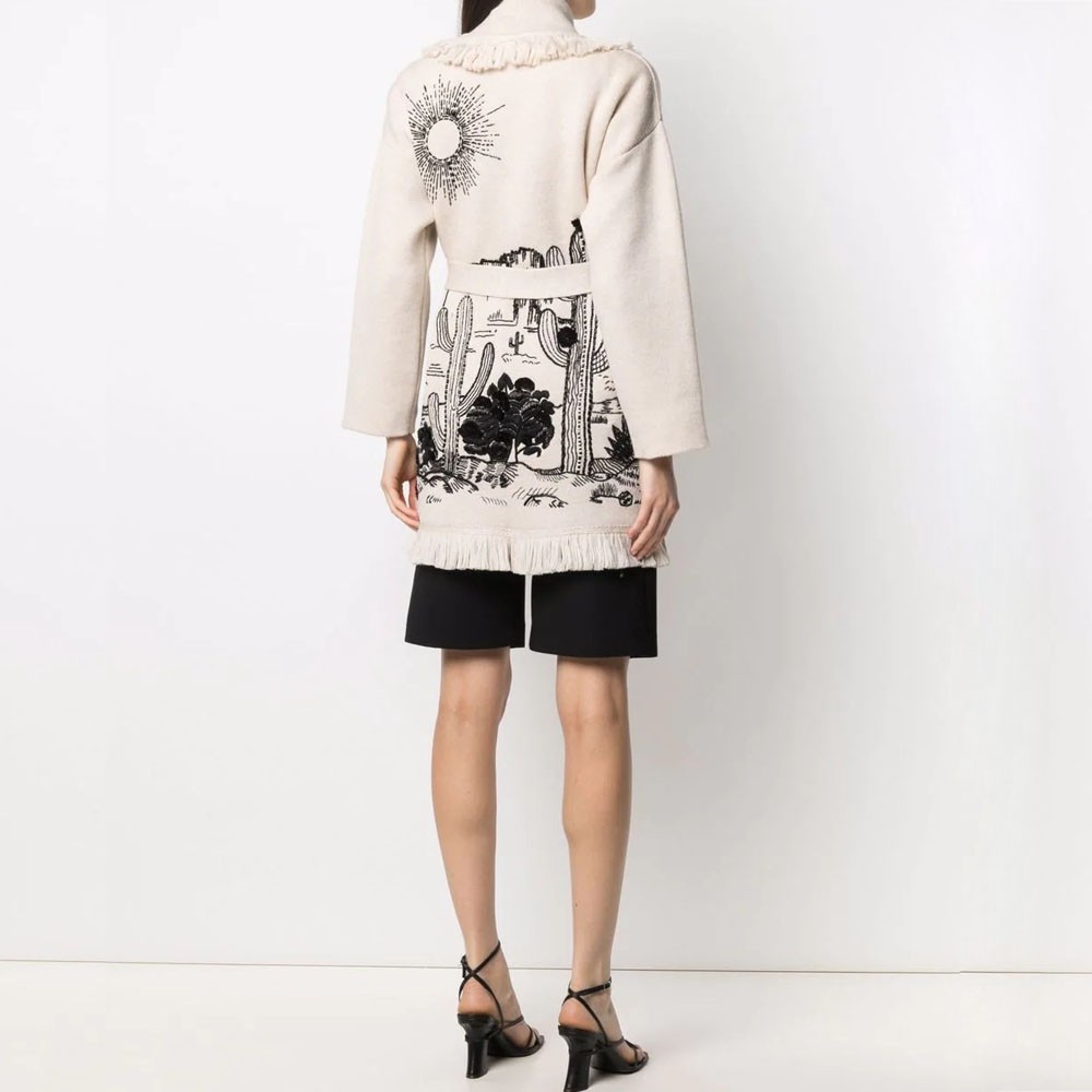 WQJGR Cardigan Sweater Women  Wool Knitted Tassel Doodle Jacquard Loose Full Sleeve High-Quality Cashmere Winter Jacket