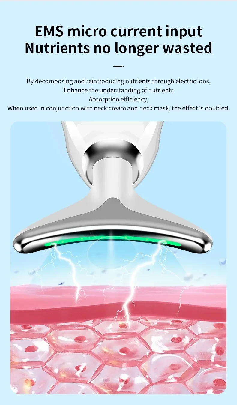 Neck Face Beauty Device Colorful LED Photon Therapy Skin Tighten Reduce Double Chin Anti Wrinkle Remove Lifting Massager