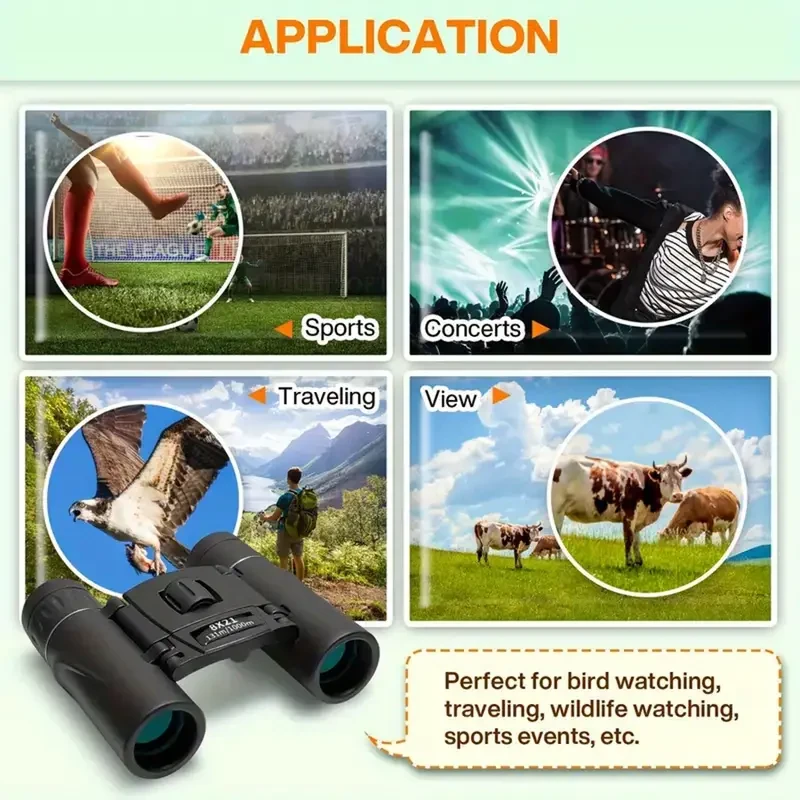 8X Magnification Compact & Lightweight Binoculars for Bird Watching