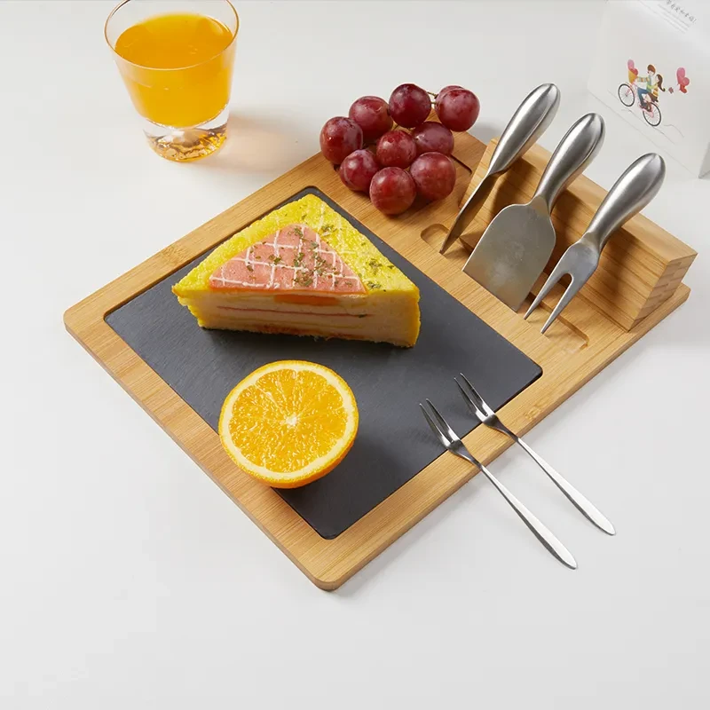 Natural bamboo slate creative western style pizza dish