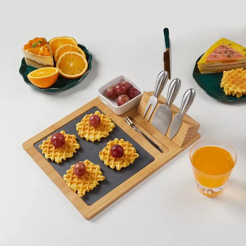 Natural bamboo slate creative western style pizza dish