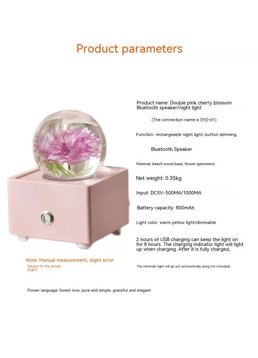 Resin Crystal Ball Cherry Blossom Bluetooth Speaker