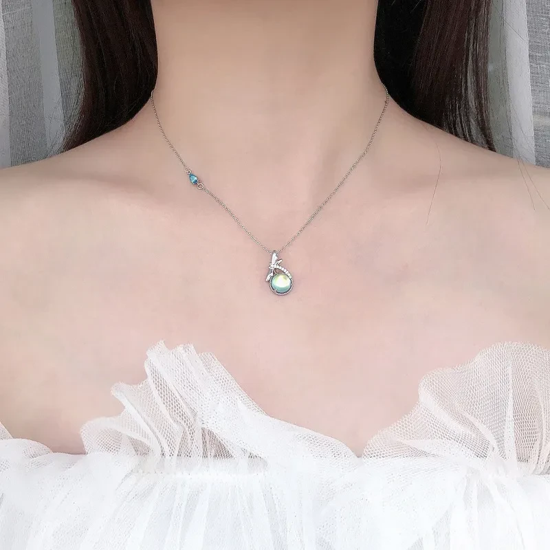 S925 Sterling Silver Necklace Female Micro Inlaid Stone Bone Lock Jewelry