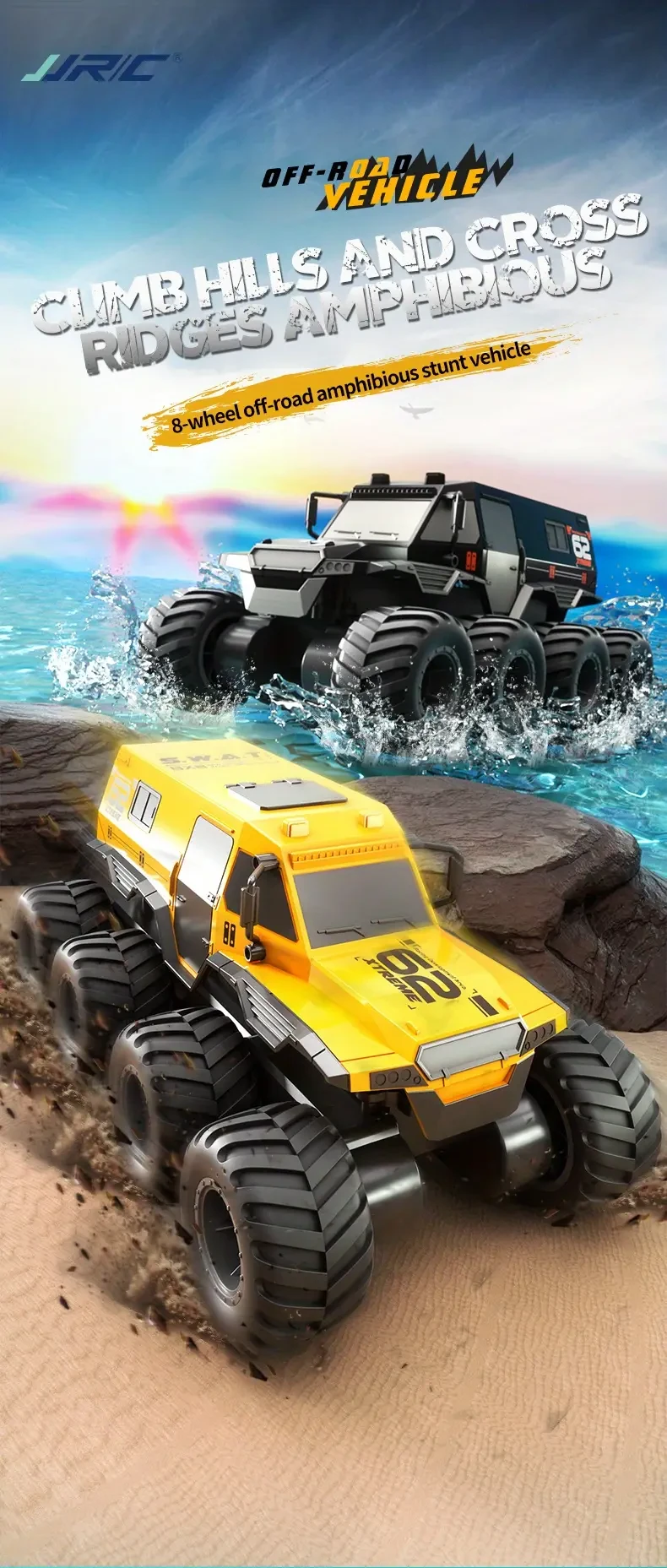Q137 Remote Control Amphibious 8-wheel Off-road Vehicle (Single Battery), Full Body, 360°rotation And Drift, Pressure-resistant Rubber Tires, 30 Minutes Battery Life, 2.4G Remote Control