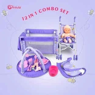 ANIVIA 5PCs Baby Doll Stroller Set - Baby Doll Accessories Set