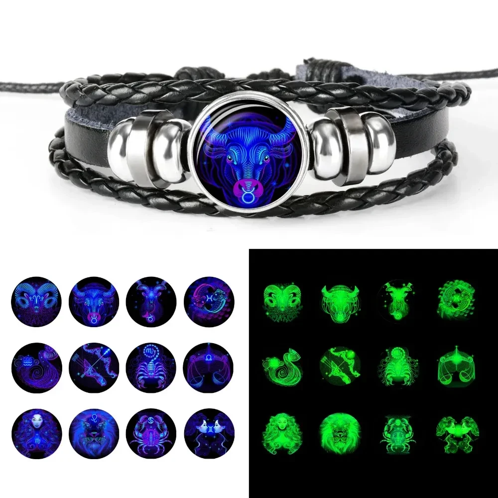12 Constellations Luminous Bracelet Fashion Nightlight Punk Style Starry Sky Bracelet For Men Women Children