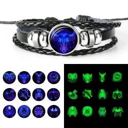 12 Constellations Luminous Bracelet Fashion Nightlight Punk Style Starry Sky Bracelet For Men Women Children